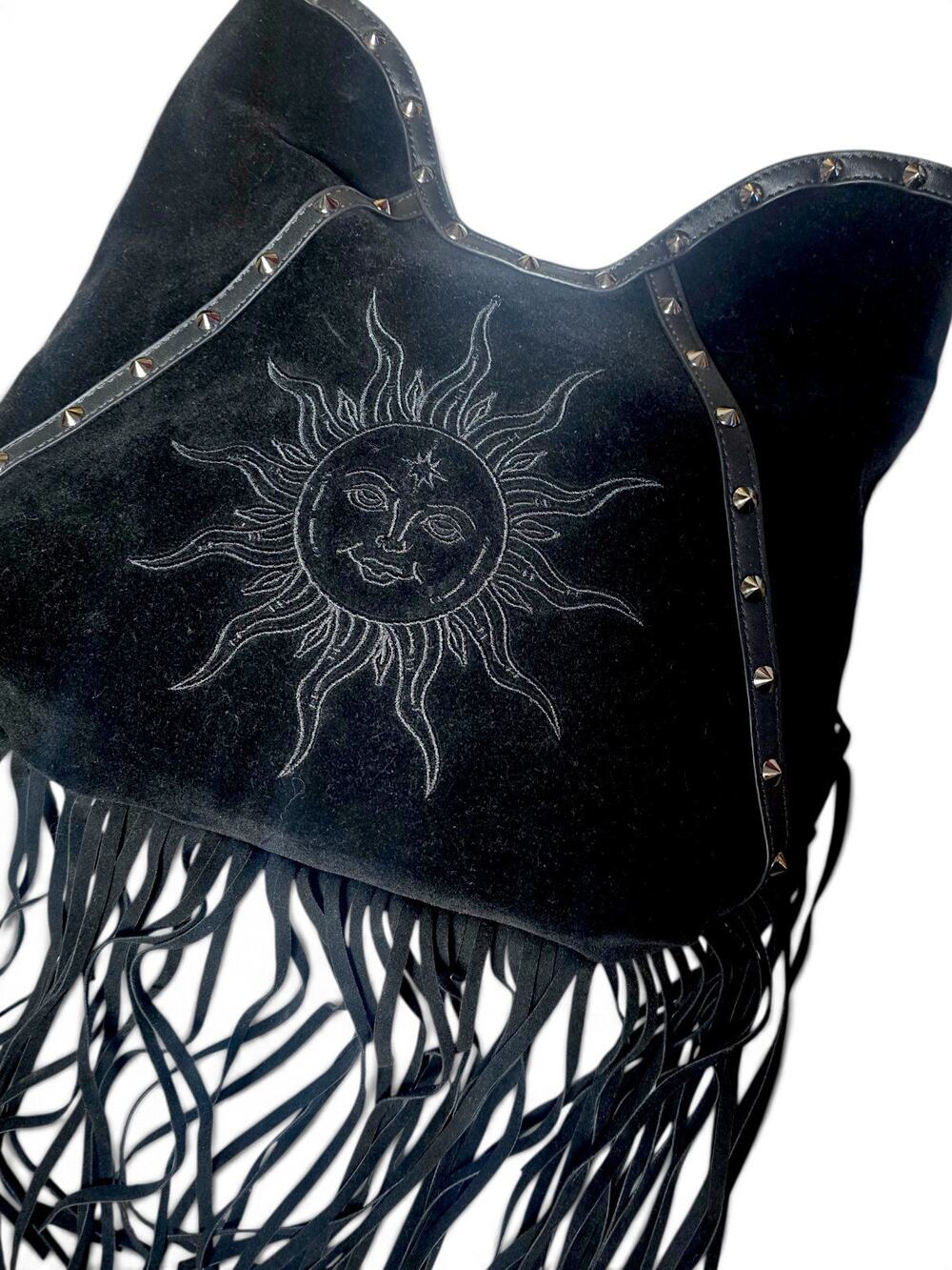 KILLSTAR Rising Sun Black Faux Suede Fringe Shoulder Bag Goth Boho NWT